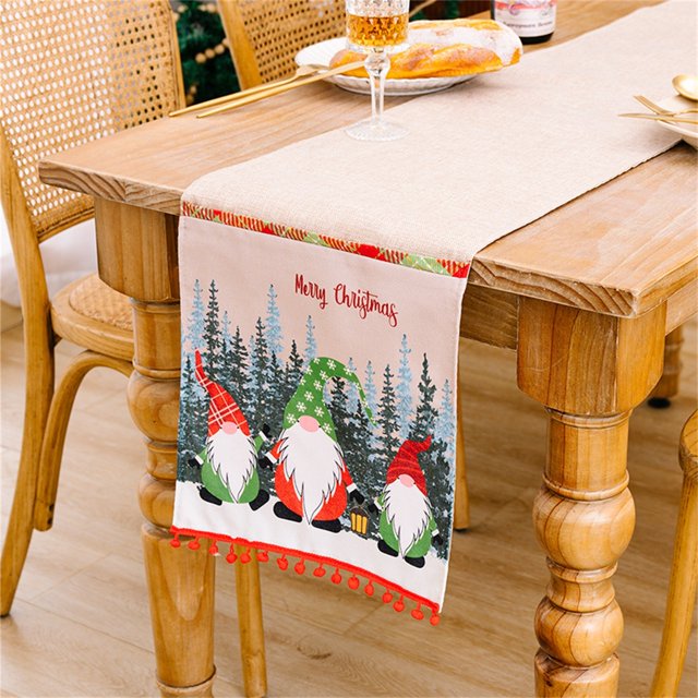 Christmas Table Runner Grey Xmas Table Runner with Santa Claus Christmas Gnomes Holiday Table