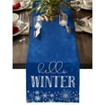 thumbnail image 1 of Christmas Table Runner Hello Winter Table Runners Snowflake Blue Cotton Linen Dresser Scarf Kitchen Dining Table Decor for Christmas Holiday Party Decor 13x72 Inch, 1 of 9