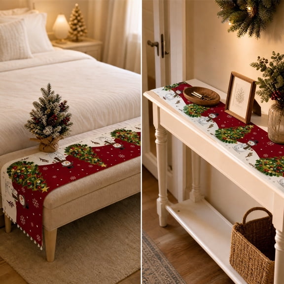 Christmas Table Runner, Holiday Border Dresser Runner, Festive Dining Table Linen Centerpiece Decor Strip for Mantel and Party Buffet