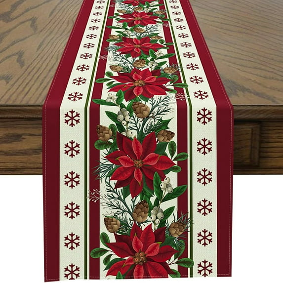 Christmas Table Runner, Holiday Table Decor, 13x72 Inch Polyester Table Runner for Kitchen Dining Room, Durable Reusable Soft Fabric, Perfect for Christmas Birthday Party Home Decoration