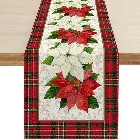 Christmas Table Runner, Holiday Table Decor, 13x72 Inch Polyester Table Runner for Kitchen Dining Room, Durable Reusable Soft Fabric, Perfect for Christmas Birthday Party Home Decoration