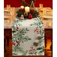 thumbnail image 1 of Christmas Table Runner Holly Berries - 13x72 Watercolor Winter Table Runner with Holly Pine Cone Needle Xmas Decor, Vintage Farmhouse Rustic Winter Decoration for Home Kitchen Dinner Party, 1 of 4