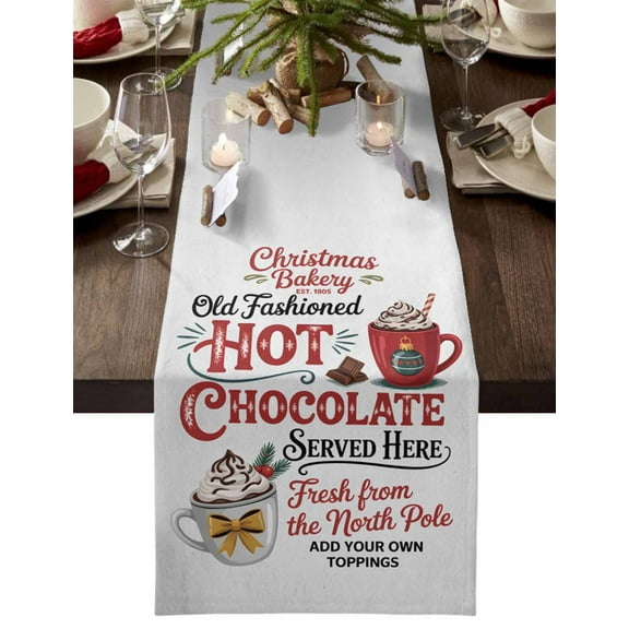 Christmas Table Runner Hot Chocolate Table Runners Winter Funny Quote Cotton Linen Dresser Scarf Kitchen Dining Table Decor for Christmas Holiday Party Decor 13x90 Inch