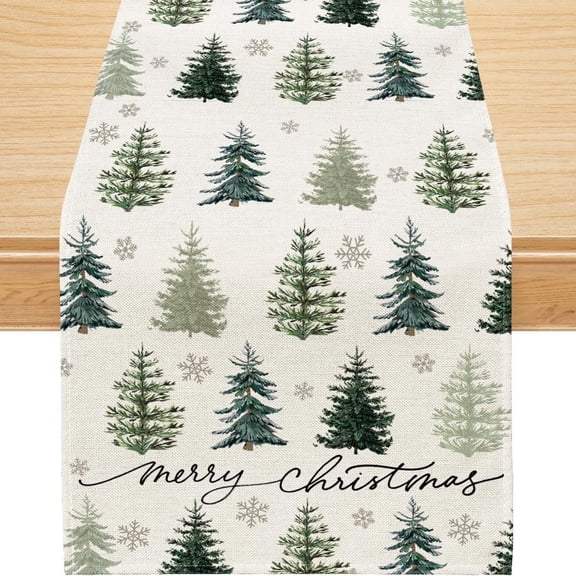 Christmas Table Runner, Merry Christmas Green Decorations Winter Holiday Home Decor, 13x72 inch, Polyester