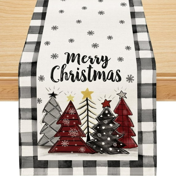 Christmas Table Runner, Merry Christmas Table Runner, Snowflakes Christmas Tree Runner for Table White Decorations Winter Holiday Home Decor for Christmas Party 13x108 Inch
