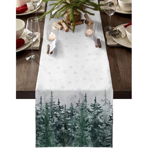 Christmas Table Runner Pine Tree Forest Table Runners Dresser Scarves Snowflake Tabletop Cover Decorative Runners for Dinner Parties, Winter Holidays Christmas Table Decorations, 13x72 inches