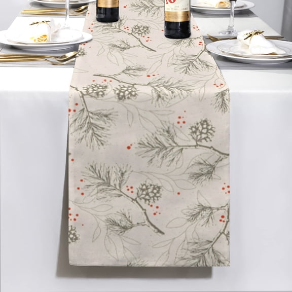 Christmas Table Runner | Pinecone Berries | Holiday Dinner Table Decor
