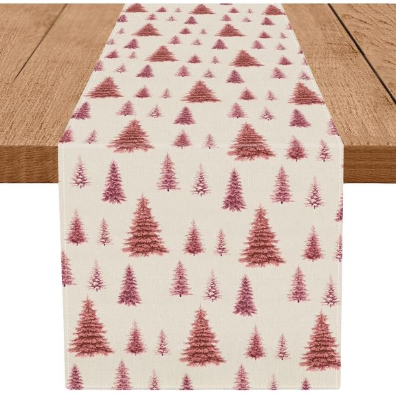 Christmas Table Runner Pink Christmas Tree 13 x 72 Inch Seasonal Xmas Table Runner for Winter Holiday Home Kitchen Dining Table Decor