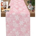 thumbnail image 1 of Christmas Table Runner, Pink White Snowflakes Pattern Cotton Linen Tablecloth Holiday Farmhouse Table Decor for Home,Kitchen,Dining Room,Indoor,Outdoor,13X70 Inches Long, Winter, 1 of 7