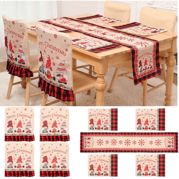 Christmas Table Runner Placemats Chair Covers Red Burlap Buffalo Plaid Xmas Decorations Merry Christmas Table Mat Set for Dining Table New Year Table Decor Christmas Xmas Holiday Farmhouse Style