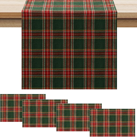 Christmas Table Runner Placemats Set-Red Buffalo Plaid Xmas Table Runner Placemat, Heat Resistant Washable Table Runner for Dining/Parties/Holiday Decor