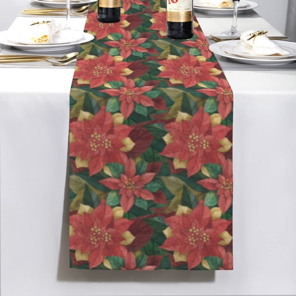 Christmas Table Runner | Poinsettias | Holiday Dinner Table Decor