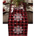 thumbnail image 1 of Christmas Table Runner-Red Black Buffalo Plaid Check snowflake-Cotton Linen-Winter Dinner Scarf Décor,Long 36 Inch Holiday Dresser Scarves,Farmhouse Xmas Kitchen Coffee/Dining Living Room Tablerunner, 1 of 7