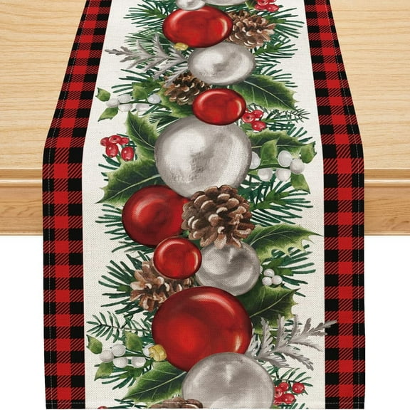 Christmas Table Runner, Red Black Buffalo Plaid Decorations Winter Holiday Home Decor for Party, 13x36 inch, Polyester
