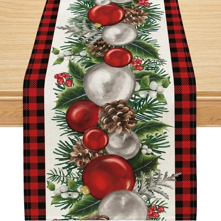 Christmas Table Runner, Red Black Buffalo Plaid Decorations Winter Holiday Home Decor for Party, 13x72 inch, Polyester