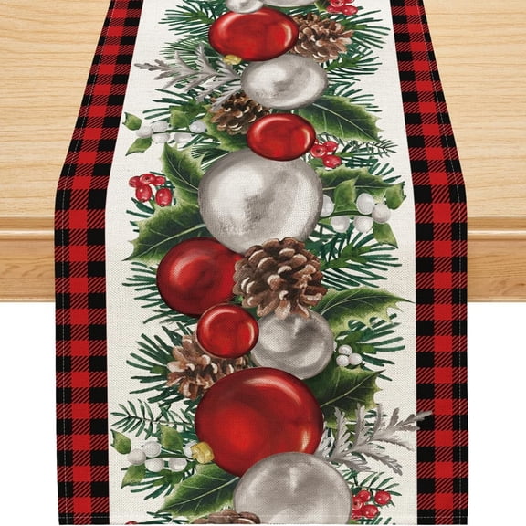 Christmas Table Runner, Red Black Buffalo Plaid Decorations Winter Holiday Home Decor for Party, 13x72 inch, Polyester