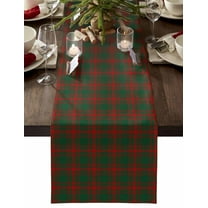 Christmas Table Runner Red Green Plaid Table Runners Vintage Farmhouse Style Cotton Linen Dresser Scarf Kitchen Dining Table Decor for Christmas Holiday Party Decor 13x90 Inch