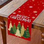 Christmas Table Runner, Red Merry Christmas Trees Snowflakes Table Runner, Christmas Tableware Home Indoor Decor, 13x90 inch, Polyester