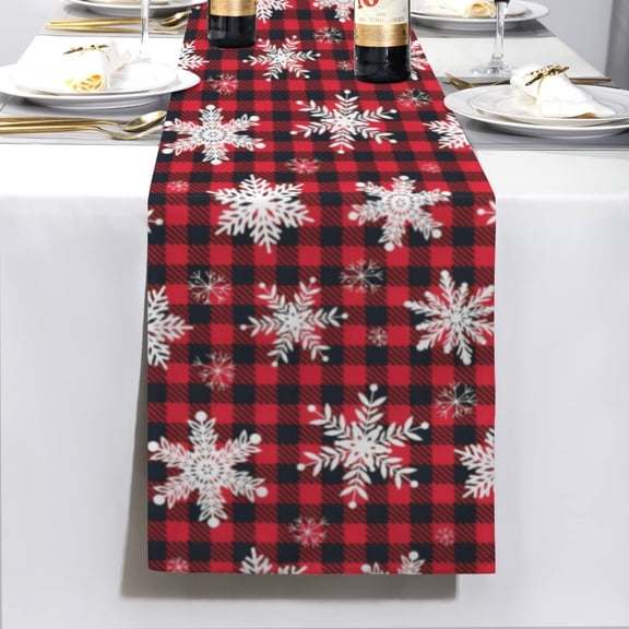 Christmas Table Runner | Red Snow | Holiday Dinner Table Decor