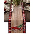 thumbnail image 1 of Christmas Table Runner Red Truck Pine Tree Table Runners Snowflake Rustic Wood Grain Plaid Cotton Linen Dresser Scarf Kitchen Dining Table Decor for Christmas Holiday Party Decor 13x90 Inch, 1 of 9