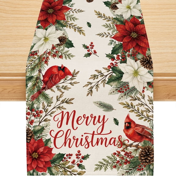 Christmas Table Runner, Red White Merry Christmas Table Runner, Christmas Tableware Home Indoor Decor, 13x72 inch, Polyester