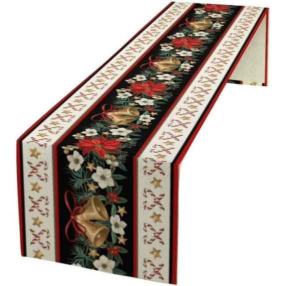 Christmas Table Runner Rural Farmhouse Winter Holiday Theme Art Printed Dinner Runner for Home Party Kitchen Dining Table Decor Fabric 1 Panel W13xL108in