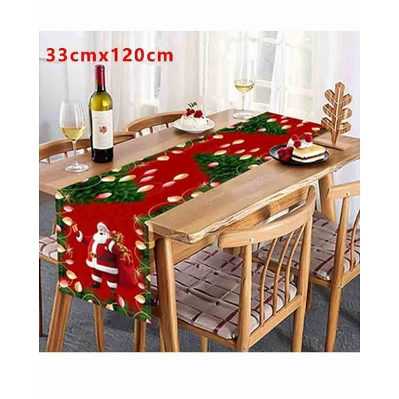 Christmas Table Runner, Santa Claus Linen Table Runner Red Merry Xmas Table Runner Party Decor Winter Kitchen Dining Table Decoration for Indoor Home