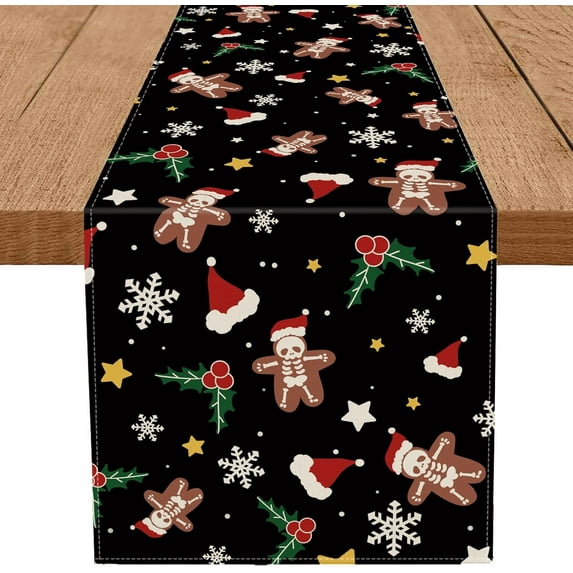 Christmas Table Runner Skeleton Snowflake Hat Stars Seasonal Winter Xmas Home Kitchen Dining Table Decorations Party Decor 13x72 Inch