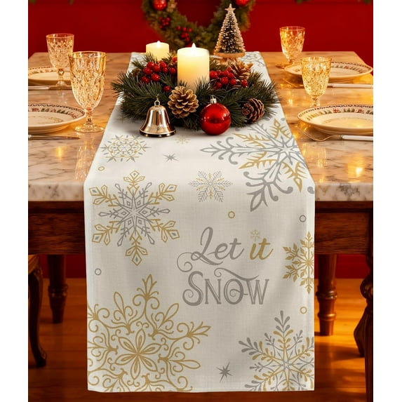 Christmas Table Runner Snowflake - 13x72 Let it Snow Winter Table Runner with Snowflake Merry Christmas Decor, Vintage Farmhouse Rustic Xmas Winter Decoration for Home Kitchen Dinner Party
