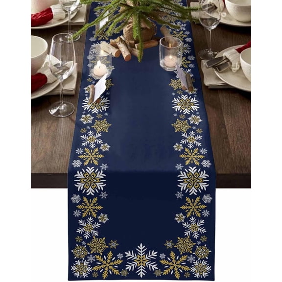 Christmas Table Runner Snowflake Blue Christmas Table Decorations for Home Dinner Kitchen Retro Dresser Runners Seasonal Winter Xmas Holiday Party Decor 48 Inches