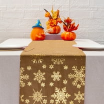 Christmas Table Runner Snowflake Design Hot Velvet Polyester Holiday Tablecloth for Dining Table Party Decor(Gold)
