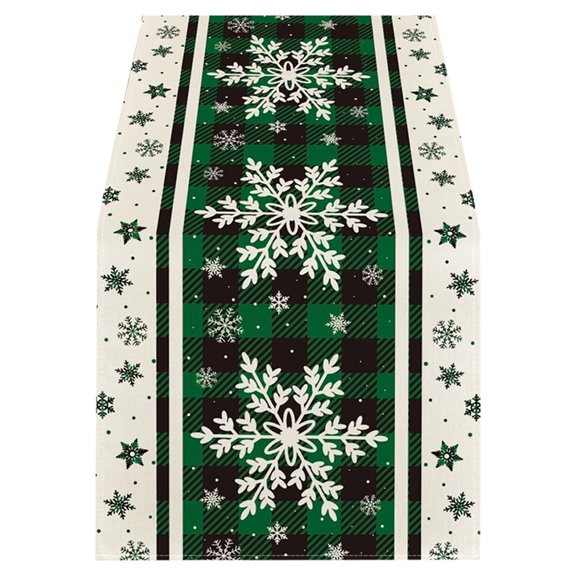 Christmas Table Runner Snowflake Plaid Table Cover Seasonal Dining Table Decoration for Kitchen Dining Room Holiday Gatherings