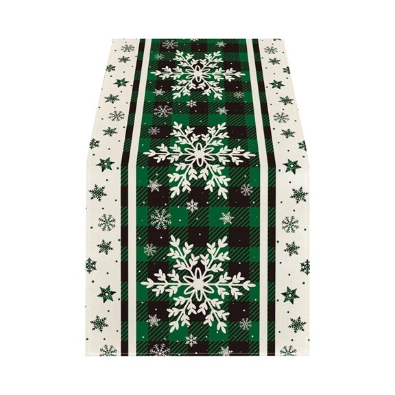 Christmas Table Runner Snowflake Plaid Table Cover Seasonal Dining Table Decoration for Kitchen Dining Room Holiday Gatherings