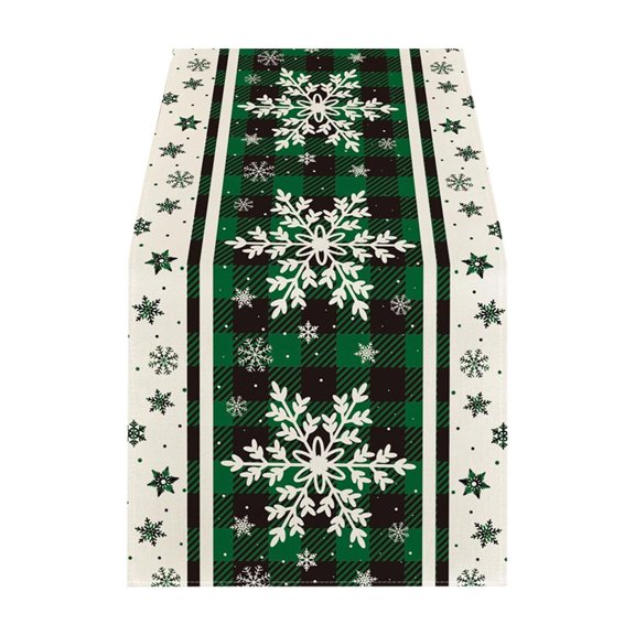 Christmas Table Runner Snowflake Plaid Table Cover Seasonal Dining Table Decoration for Kitchen Dining Room Holiday Gatherings