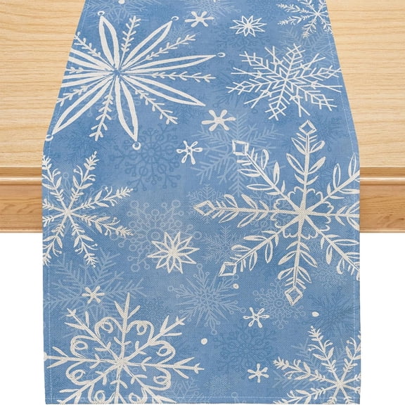 Christmas Table Runner, Snowflakes Light Blue Dining Decorations Decor for Party, 13x72 Inch