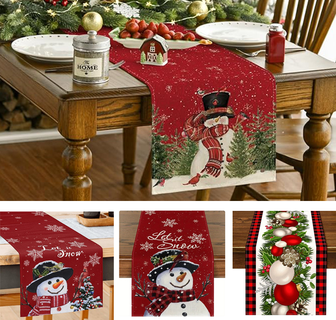 Christmas Table Runner Snowman Christmas Birds Trees Table Runners