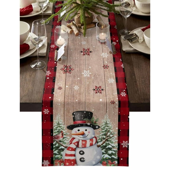 Christmas Table Runner Snowman Cardinal Bird Table Runners Pine Tree Red Plaid Wood Cotton Linen Dresser Scarf Kitchen Dining Table Decor for Christmas Holiday Party Decor 13x36 Inch