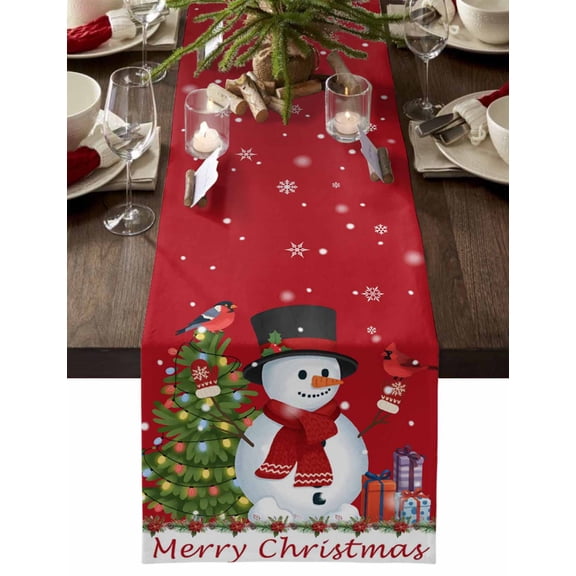 Christmas Table Runner Snowman Cardinal Birds Table Runners Snowflake Xmas Tree Cotton Linen Dresser Scarf Kitchen Dining Table Decor for Christmas Holiday Party Decor 13x36 Inch