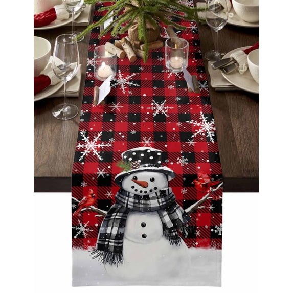 Christmas Table Runner Snowman Table Runners Cardinal Bird Snowflake Buffalo Plaid Cotton Linen Dresser Scarf Kitchen Dining Table Decor for Christmas Holiday Party Decor 13x36 Inch
