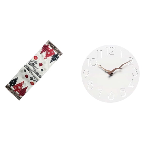 Christmas Table Runner Wall Clock Seasonal Pattern Versatile Decor for Holiday Kitchen Office Study Room Farmhouse Table