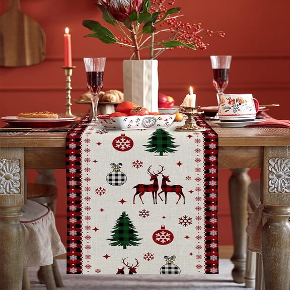 Christmas Table Runner, Washable Christmas Table Runner, 33 x 180 CM Table Runner, Snowman Table Decoration (Reindeer)