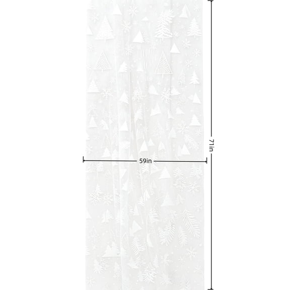 Christmas Table Runner White Sheer Lace Gilded Tree Print Ruffled Table Decor