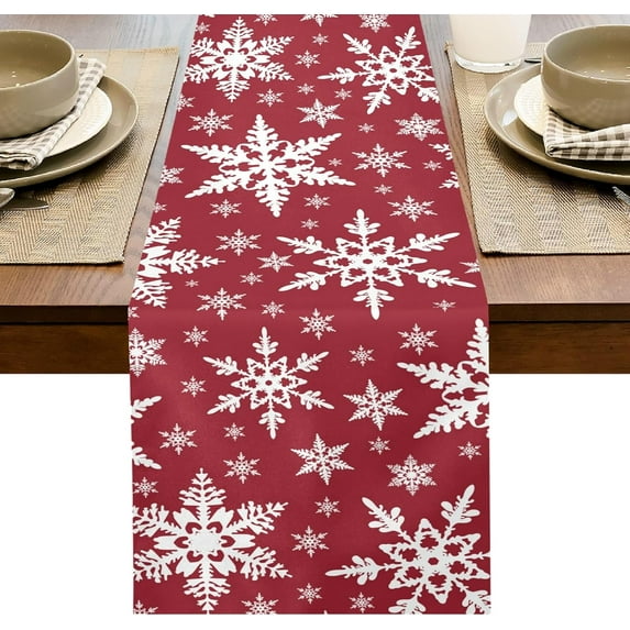 Christmas Table Runner White Snowflake Dresser Scarves Home Living Room Scarfs Decor for Holiday Dinner 13 x 70 Inch