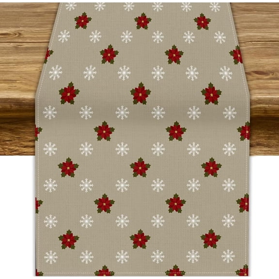 Christmas Table Runner, Xmas Snowflake Red Flowers Farmhouse Table Runners Decorations for Family Kitchen Dinner Banquet , Holiday Party Table Decor 13.8x90in