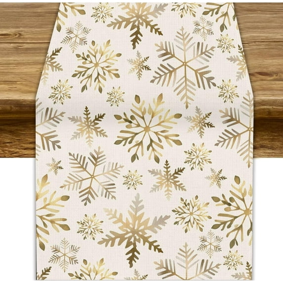Christmas Table Runner,Xmas Snowflakes Farmhouse Christmas Holiday Decorations Winter Table Runner Indoor Home Decor 13x90in
