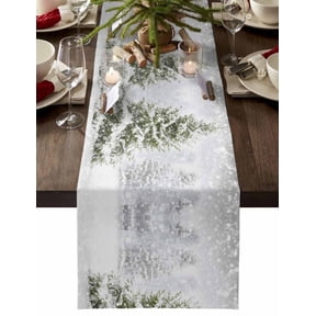 Christmas Table Runner Xmas Tree Snowflake Table Runners Winter Snowy Forest Cotton Linen Dresser Scarf Kitchen Dining Table Decor for Christmas Holiday Party Decor 13x36 Inch