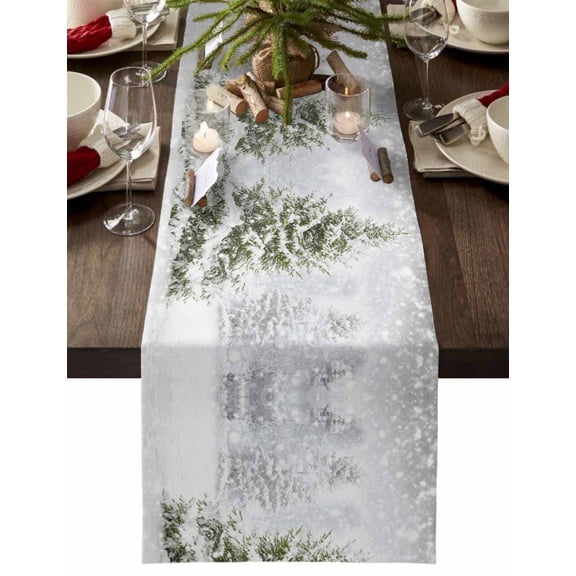 Christmas Table Runner Xmas Tree Snowflake Table Runners Winter Snowy Forest Cotton Linen Dresser Scarf Kitchen Dining Table Decor for Christmas Holiday Party Decor 13x36 Inch