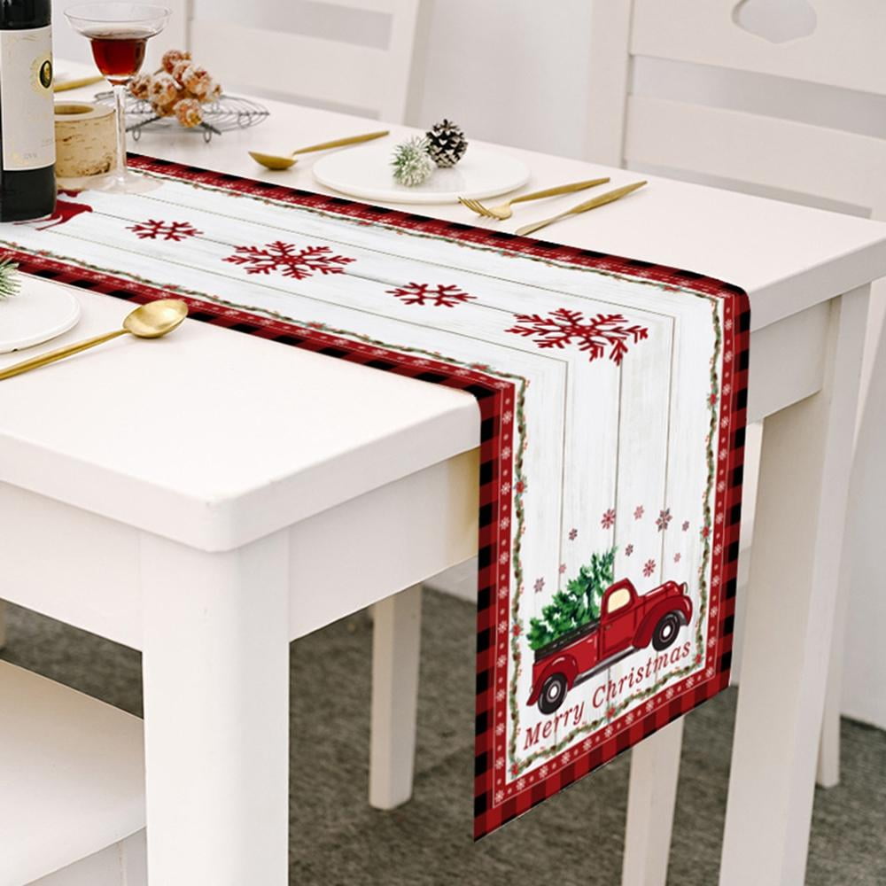 Christmas Table Runner and Placemats Set, Christmas Trees Snowmen