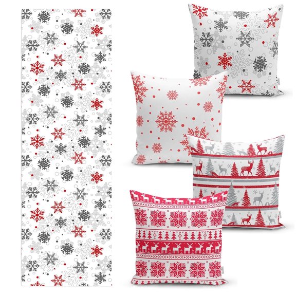 Christmas Table Runner with Placemats, 5-Piece Red and Green Dining Table Decor Set