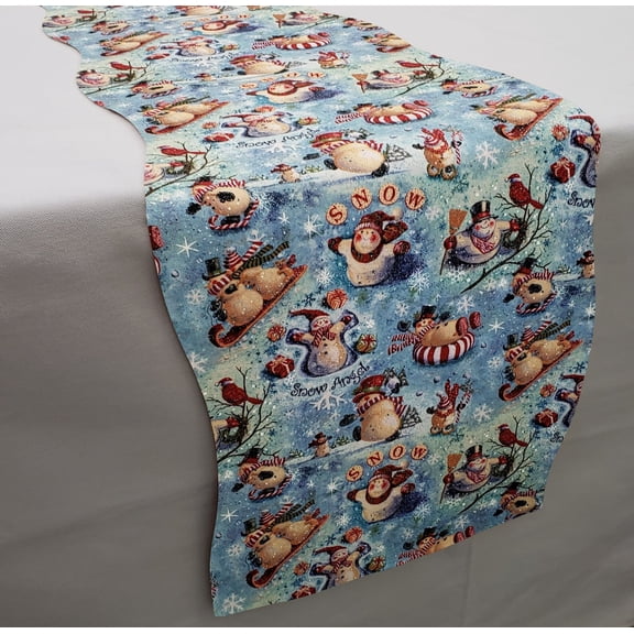 Christmas Table Runner by Penny's Needful Things (5 Feet Long - SCALLOPED) (Snowman)